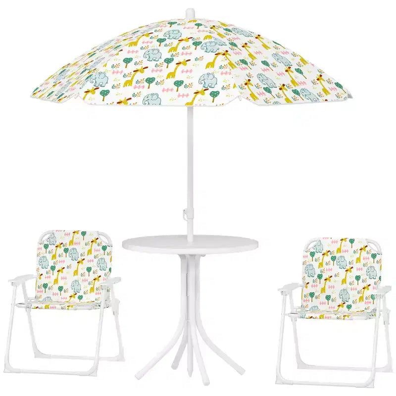 Kids Picnic Table and Chair Set, Outdoor Activity Table with Foldable Chairs, Removable Umbrella for Backyard