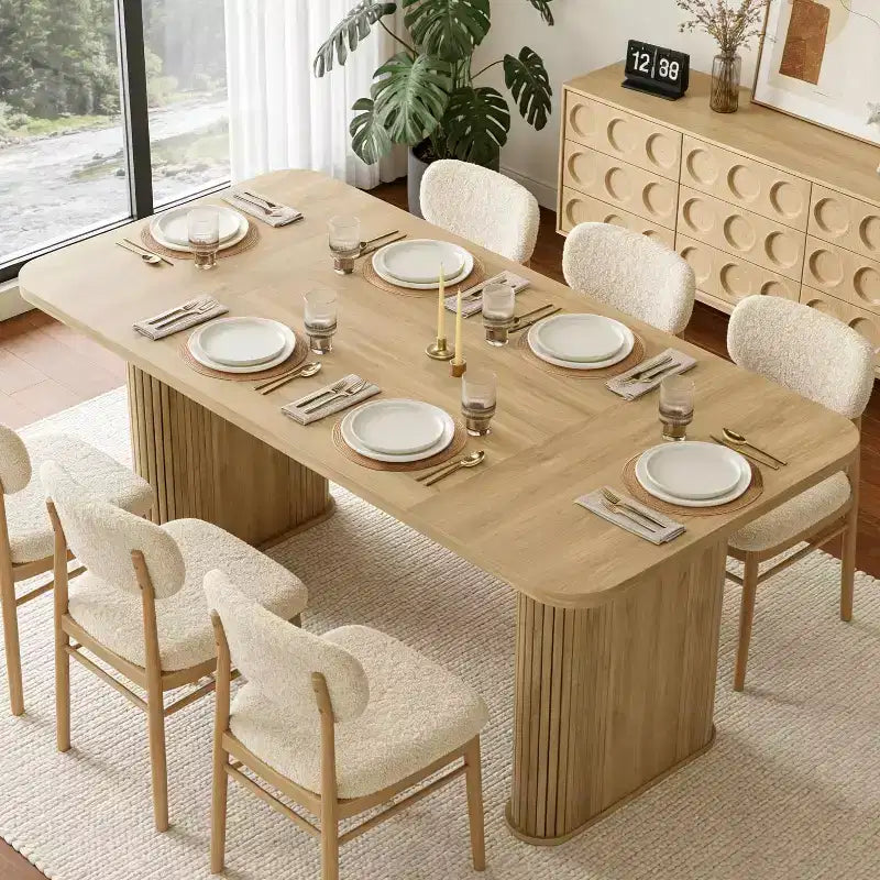 Tavolo da Pranzo per 6-8 Persone - Tavolo da Cucina Lungo Moderno da 62 pollici con Piano Grande e Gambe a Piedistallo Robuste, Tavolo da Pranzo Rettangolare