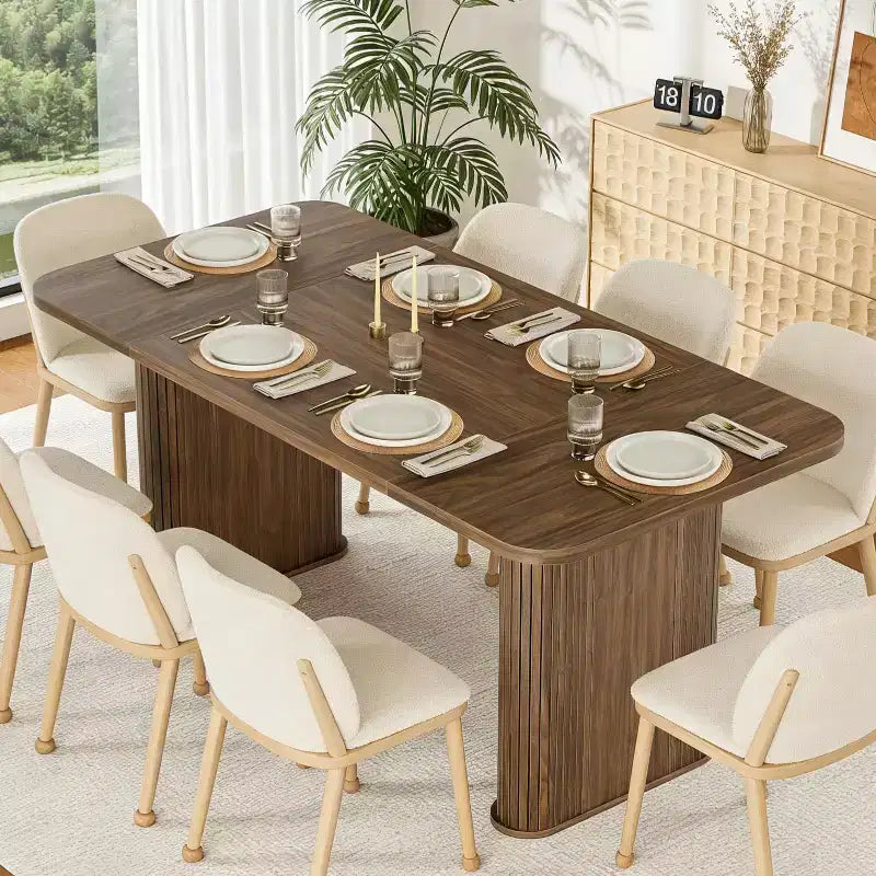 Tavolo da Pranzo per 6-8 Persone - Tavolo da Cucina Lungo Moderno da 62 pollici con Piano Grande e Gambe a Piedistallo Robuste, Tavolo da Pranzo Rettangolare
