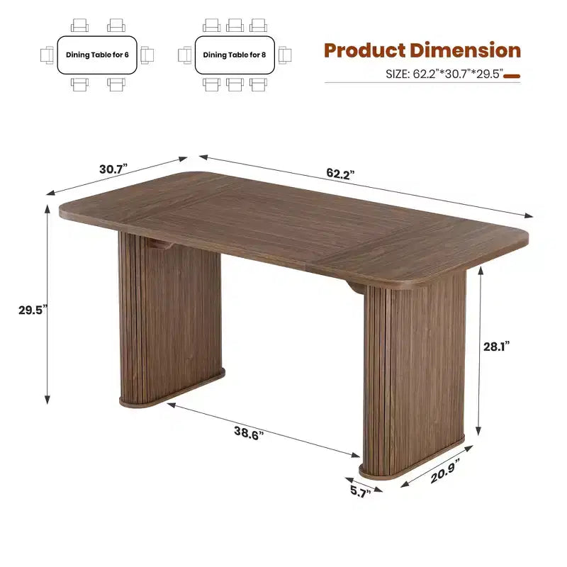 Tavolo da Pranzo per 6-8 Persone - Tavolo da Cucina Lungo Moderno da 62 pollici con Piano Grande e Gambe a Piedistallo Robuste, Tavolo da Pranzo Rettangolare