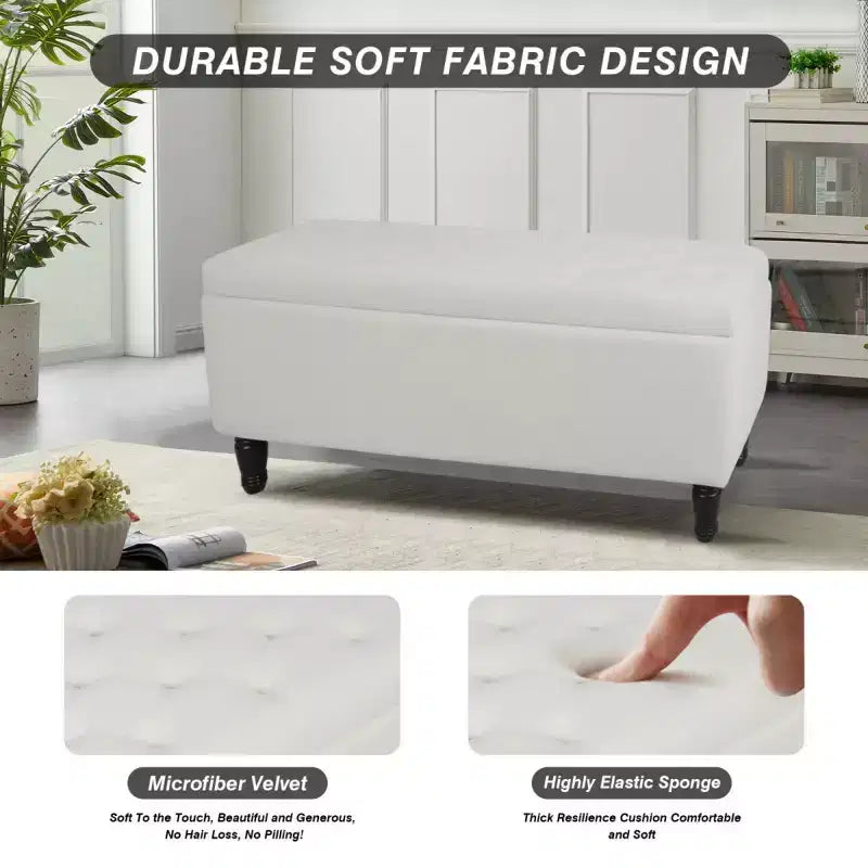 47" Panchina Pouf Contenitore in Velluto Trapuntato