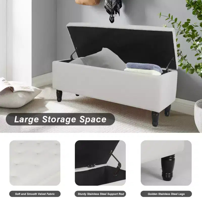 47" Panchina Pouf Contenitore in Velluto Trapuntato