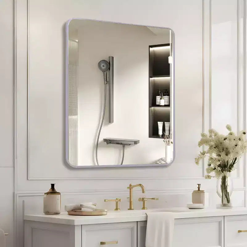 Specchio da bagno quadrato con cornice in metallo da parete