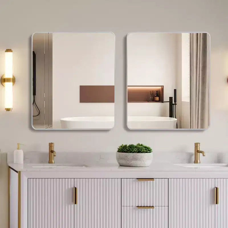 Specchio da bagno quadrato con cornice in metallo da parete