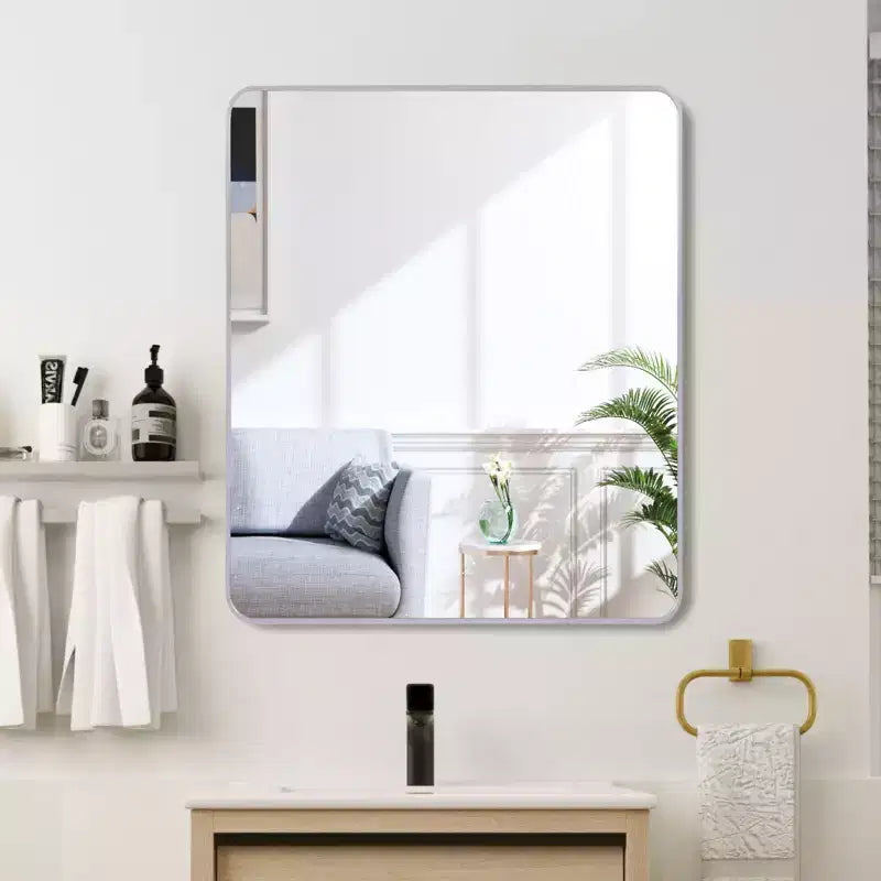 Specchio da bagno quadrato con cornice in metallo da parete