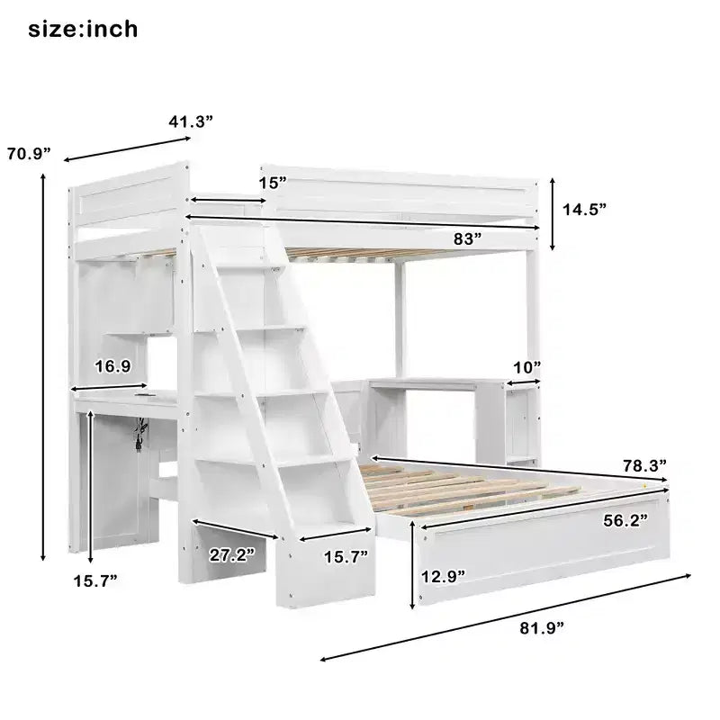 Struttura letto a castello Twin XL su Full con scrivania e USB