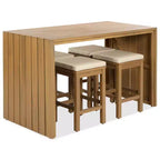 Whisen 5-Piece Outdoor Patio Furniture Set Acacia Wood Bar Set with Bar Height Table, 4 Stools and Cushions