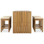 Whisen 5-Piece Outdoor Patio Furniture Set Acacia Wood Bar Set with Bar Height Table, 4 Stools and Cushions