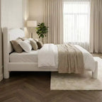 Struttura Letto King Size, Struttura Letto in Bouclé con Testiera, Struttura Letto a Piattaforma Morbida Imbottita con Angoli Arrotondati, Nessuna Molla Richiesta, Facile Montaggio