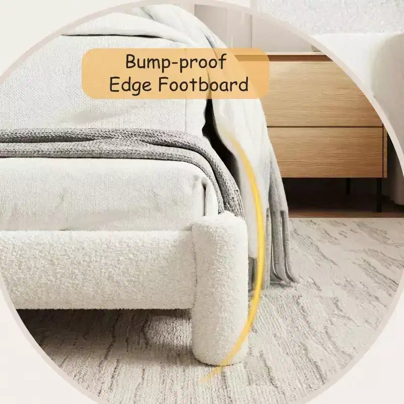 Struttura Letto King Size, Struttura Letto in Bouclé con Testiera, Struttura Letto a Piattaforma Morbida Imbottita con Angoli Arrotondati, Nessuna Molla Richiesta, Facile Montaggio