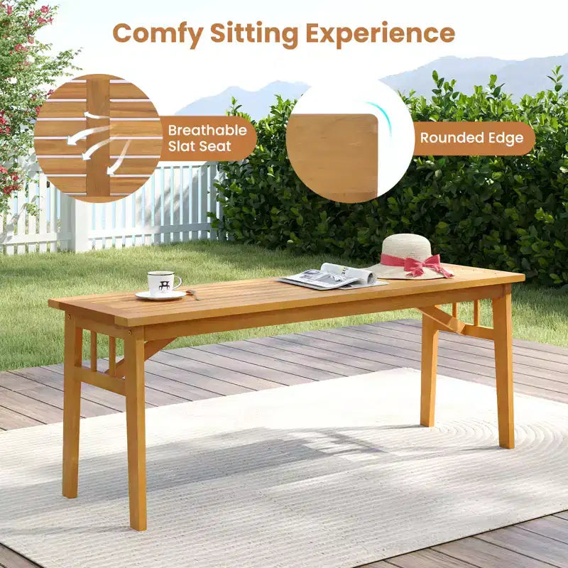 Gymax 6PCS Patio Acacia Wood Dining Set w/Bench 1.97 Umbrella Hole Cushions for Yard