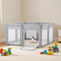 Box per bambini, box extra large 200 x 178 cm per neonati e bambini, recinzione pieghevole con porta a cerniera e rete morbida e traspirante, grigio