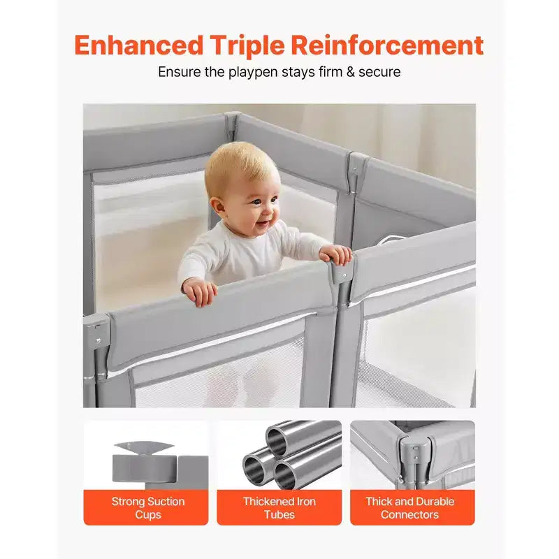 Box per bambini, box extra large 200 x 178 cm per neonati e bambini, recinzione pieghevole con porta a cerniera e rete morbida e traspirante, grigio