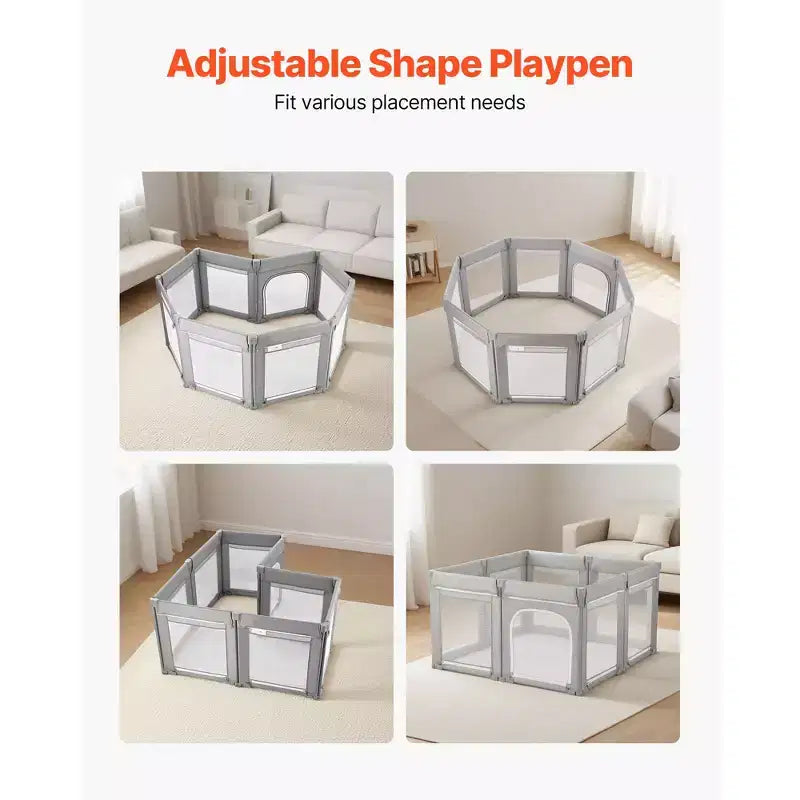 Box per bambini, box extra large 200 x 178 cm per neonati e bambini, recinzione pieghevole con porta a cerniera e rete morbida e traspirante, grigio