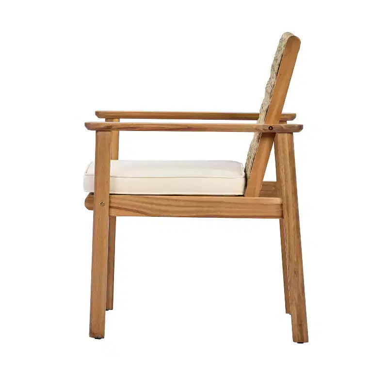 Christopher Knight Home Nadi Farmhouse Acacia Wood Upholstered Dining Set with 6 Wicker Backrest Chairs and Slatted Tabletop