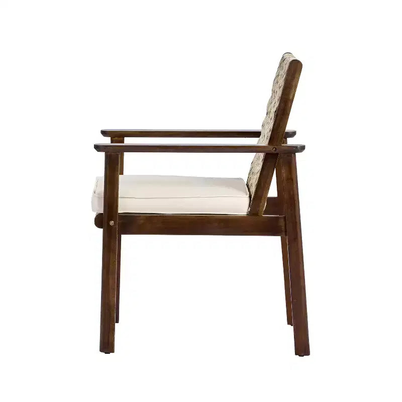 Christopher Knight Home Nadi Farmhouse Acacia Wood Upholstered Dining Set with 6 Wicker Backrest Chairs and Slatted Tabletop