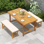 Gymax 3-Piece Patio Dining Set Rectangular Table & 2 Benches w/1.97 Umbrella Hole