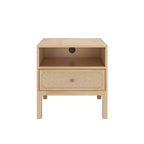 Comodino in Rattan con Scomparto, 1 Cassetto, Presa Elettrica e Manopola in Ottone