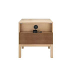 Comodino in Rattan con Scomparto, 1 Cassetto, Presa Elettrica e Manopola in Ottone