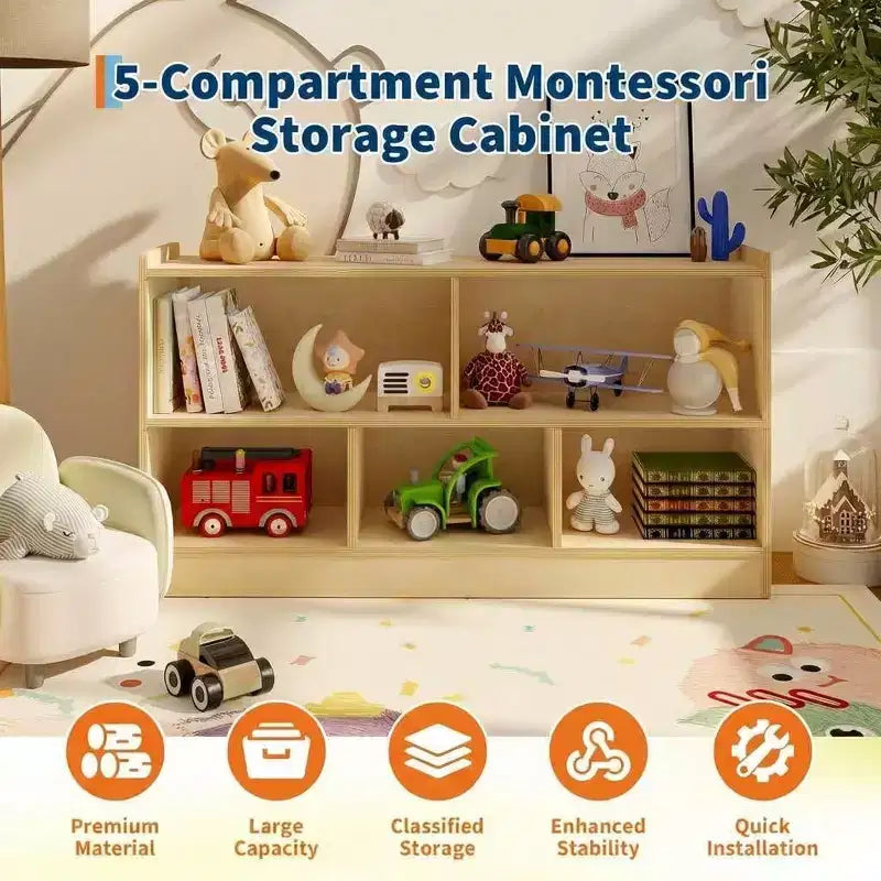 Organizzatore per giocattoli in legno, mobile portaoggetti a 5 scomparti per aula scolastica, semplice libreria per sala giochi
