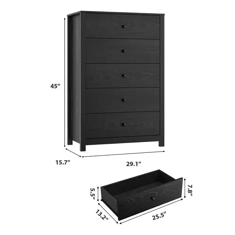 Cassettiera in Legno a 5 Cassetti per Camera da Letto, Comò Moderno Semplice con Cassetti Profondi per Soggiorno, Corridoio, Ingresso