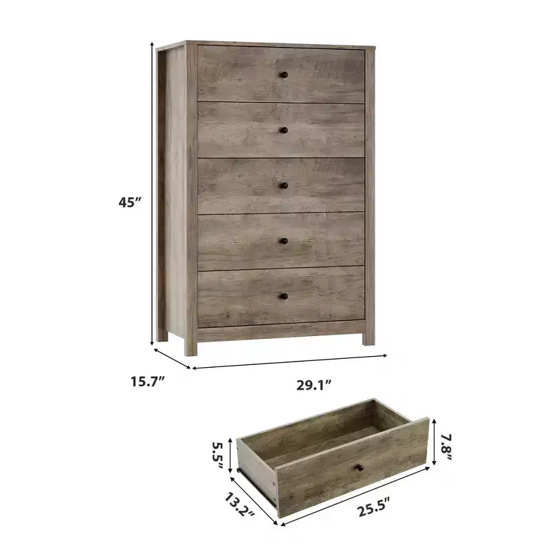 Cassettiera in Legno a 5 Cassetti per Camera da Letto, Comò Moderno Semplice con Cassetti Profondi per Soggiorno, Corridoio, Ingresso