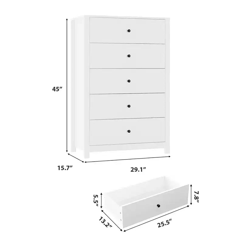 Cassettiera in Legno a 5 Cassetti per Camera da Letto, Comò Moderno Semplice con Cassetti Profondi per Soggiorno, Corridoio, Ingresso