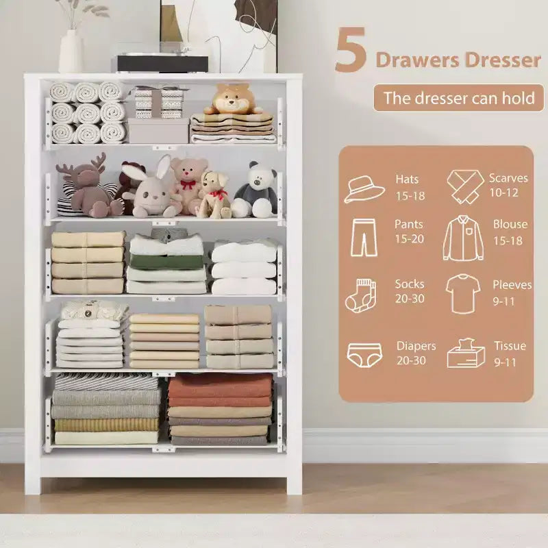 Cassettiera in Legno a 5 Cassetti per Camera da Letto, Comò Moderno Semplice con Cassetti Profondi per Soggiorno, Corridoio, Ingresso