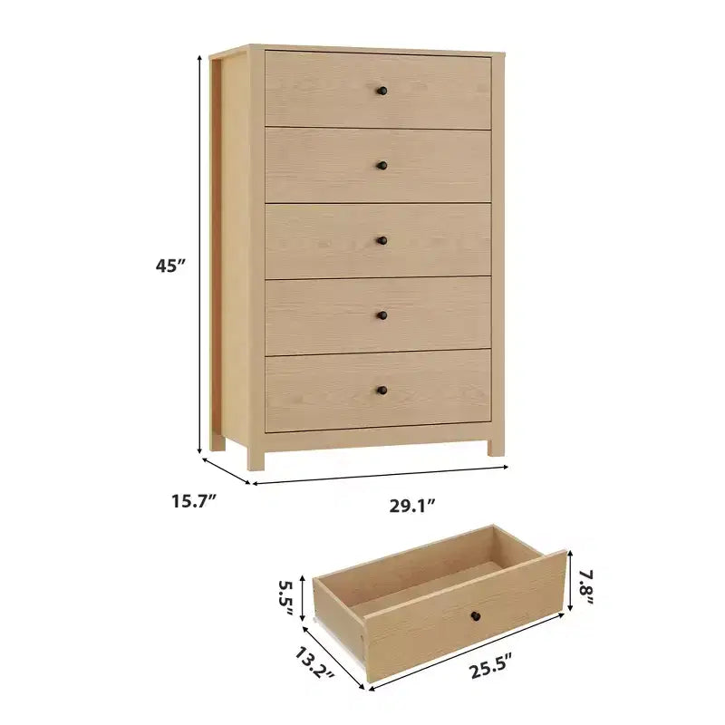 Cassettiera in Legno a 5 Cassetti per Camera da Letto, Comò Moderno Semplice con Cassetti Profondi per Soggiorno, Corridoio, Ingresso