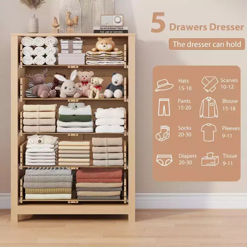 Cassettiera in Legno a 5 Cassetti per Camera da Letto, Comò Moderno Semplice con Cassetti Profondi per Soggiorno, Corridoio, Ingresso