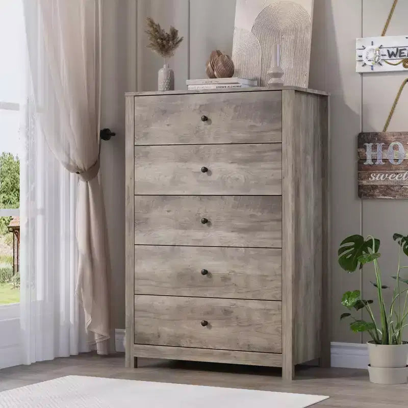 Cassettiera in Legno a 5 Cassetti per Camera da Letto, Comò Moderno Semplice con Cassetti Profondi per Soggiorno, Corridoio, Ingresso