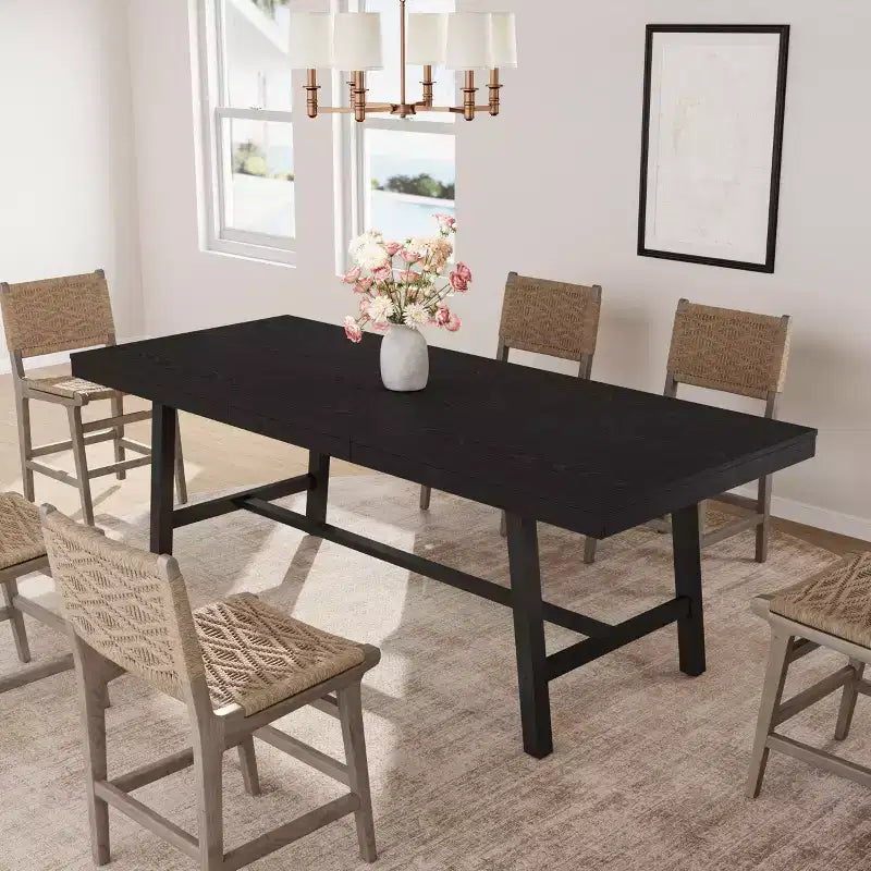 Tavolo da pranzo allungabile da 63-83 pollici, tavolo da pranzo rettangolare industriale per 6-8 persone, tavolo da cucina allungabile con struttura in metallo resistente