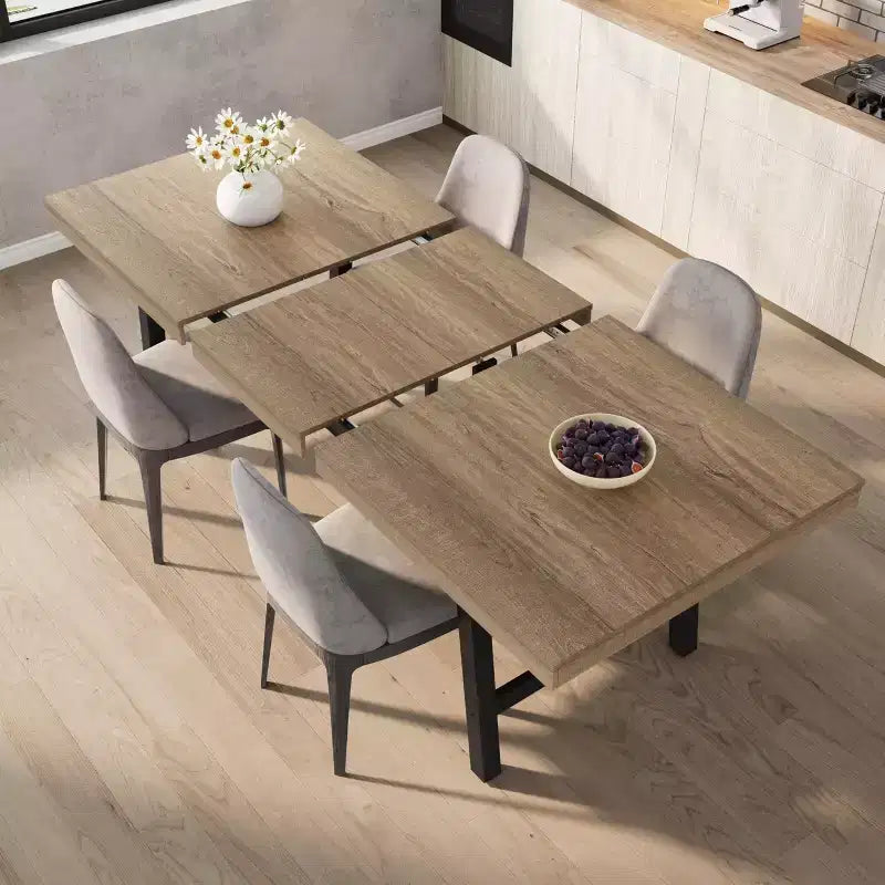 Tavolo da pranzo allungabile da 63-83 pollici, tavolo da pranzo rettangolare industriale per 6-8 persone, tavolo da cucina allungabile con struttura in metallo resistente
