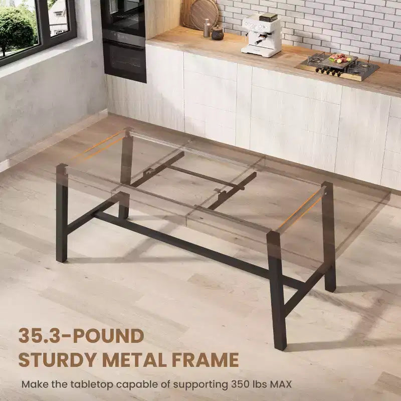 Tavolo da pranzo allungabile da 63-83 pollici, tavolo da pranzo rettangolare industriale per 6-8 persone, tavolo da cucina allungabile con struttura in metallo resistente