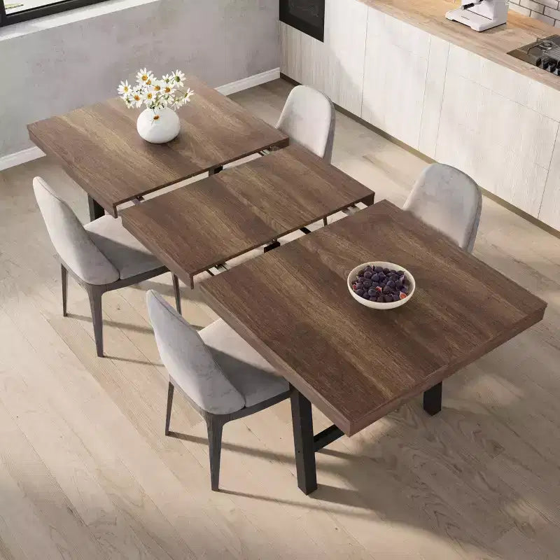 Tavolo da pranzo allungabile da 63-83 pollici, tavolo da pranzo rettangolare industriale per 6-8 persone, tavolo da cucina allungabile con struttura in metallo resistente