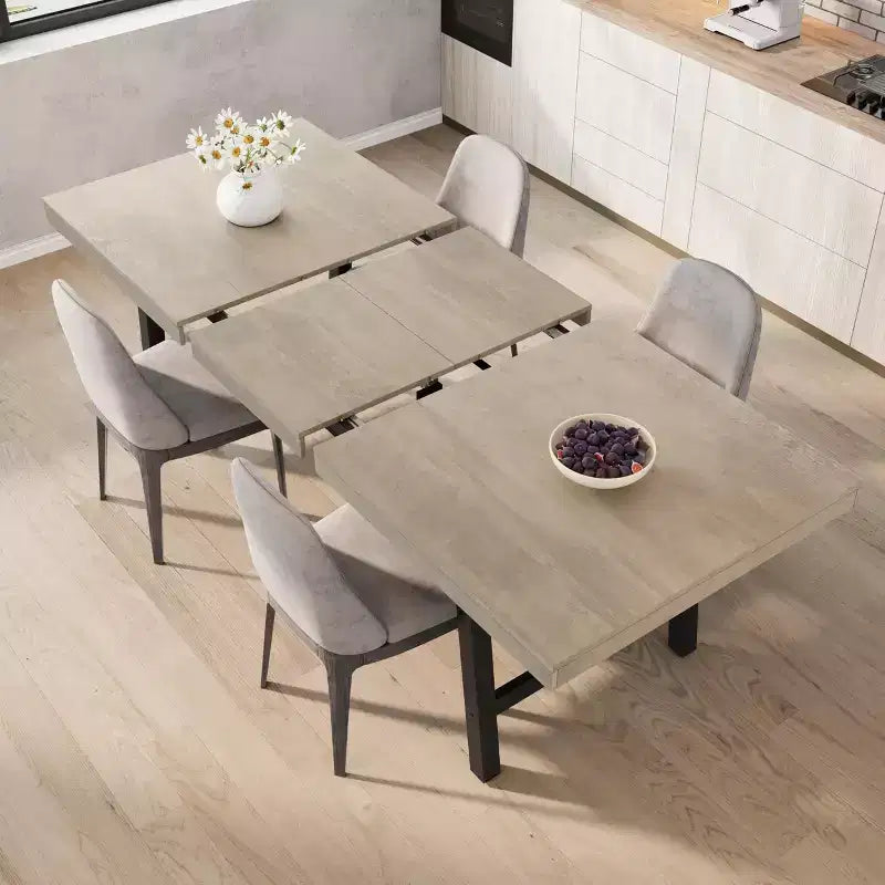 Tavolo da pranzo allungabile da 63-83 pollici, tavolo da pranzo rettangolare industriale per 6-8 persone, tavolo da cucina allungabile con struttura in metallo resistente