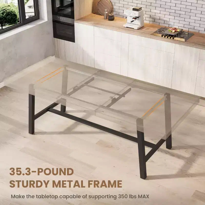 Tavolo da pranzo allungabile da 63-83 pollici, tavolo da pranzo rettangolare industriale per 6-8 persone, tavolo da cucina allungabile con struttura in metallo resistente