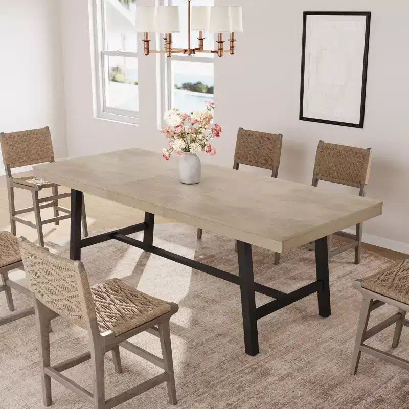 Tavolo da pranzo allungabile da 63-83 pollici, tavolo da pranzo rettangolare industriale per 6-8 persone, tavolo da cucina allungabile con struttura in metallo resistente