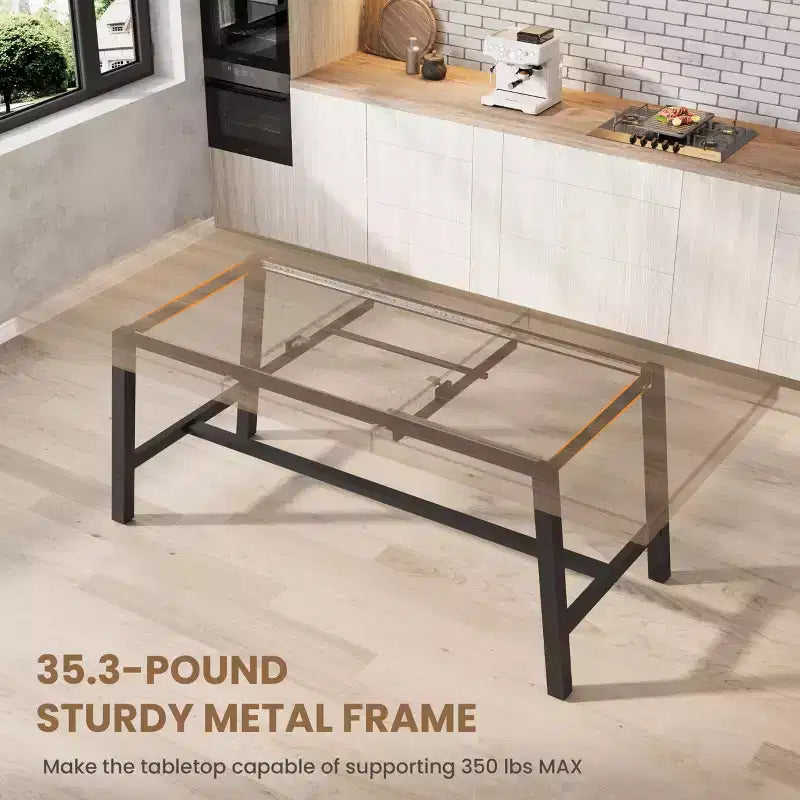 Tavolo da pranzo allungabile da 63-83 pollici, tavolo da pranzo rettangolare industriale per 6-8 persone, tavolo da cucina allungabile con struttura in metallo resistente