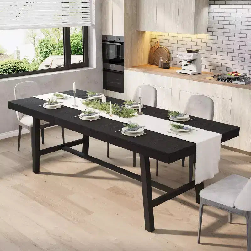 Tavolo da pranzo allungabile da 63-83 pollici, tavolo da pranzo rettangolare industriale per 6-8 persone, tavolo da cucina allungabile con struttura in metallo resistente