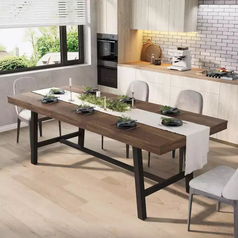 Tavolo da pranzo allungabile da 63-83 pollici, tavolo da pranzo rettangolare industriale per 6-8 persone, tavolo da cucina allungabile con struttura in metallo resistente