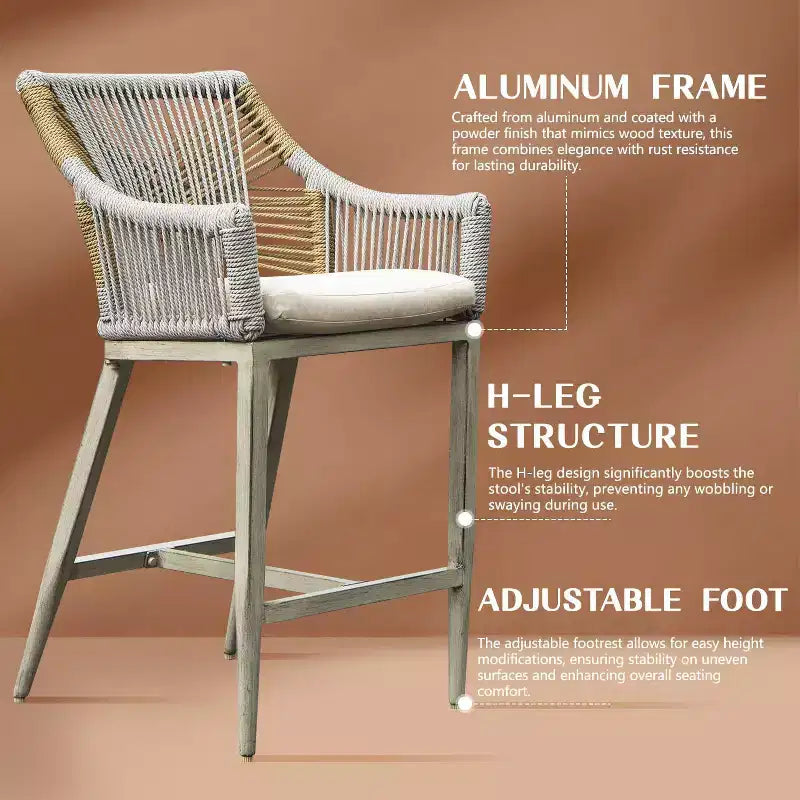 GDFStudio Viviane Farmhouse Patio 3 Piece Wicker Aluminum Bar Table Cabinet with Counter Height Stools