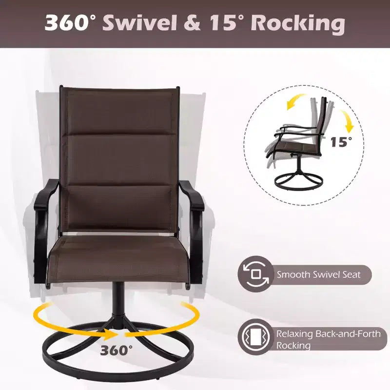 Costway 5PCS Outdoor Dining Set, 4 Swivel Chairs & Square Patio Table with Umbrella Hole Black + Brown/Black