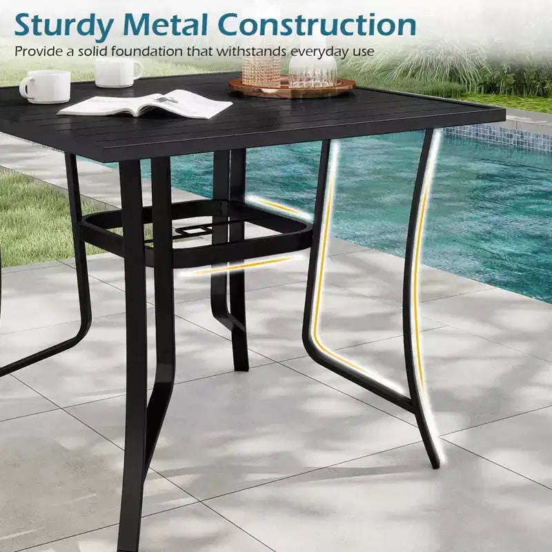 Costway 5PCS Outdoor Dining Set, 4 Swivel Chairs & Square Patio Table with Umbrella Hole Black + Brown/Black