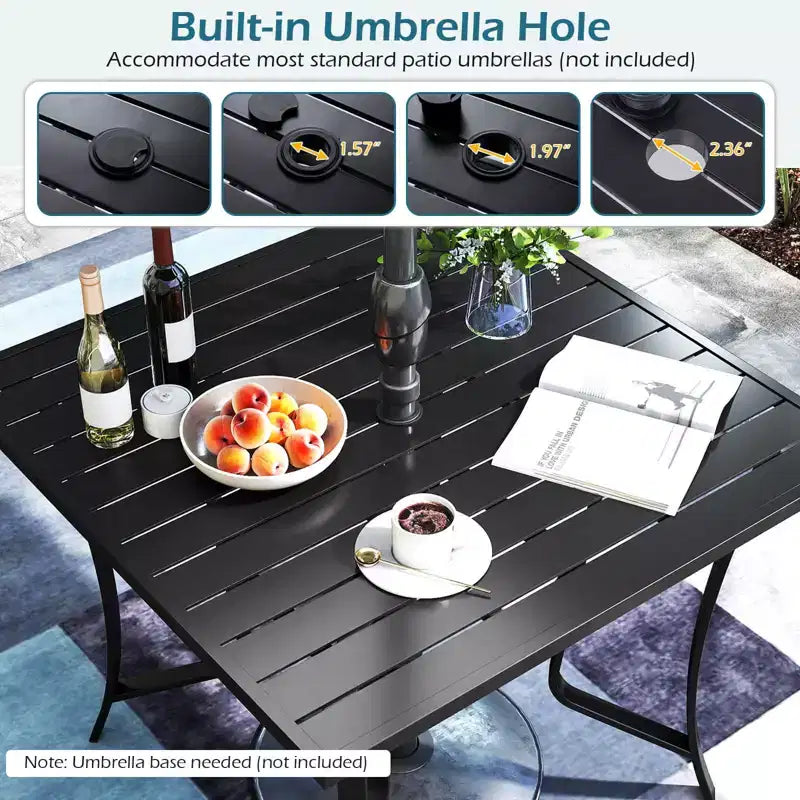 Costway 5PCS Outdoor Dining Set, 4 Swivel Chairs & Square Patio Table with Umbrella Hole Black + Brown/Black