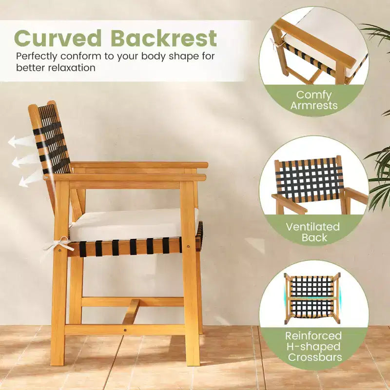 Costway 7PCS Patio Dining Set, Acacia Wood Table & 6 Armchairs with Padded Seat Cushions
