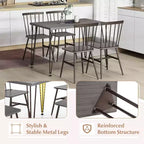 Costway 5PCS Dining Table Set for 4 Rectangular Kitchen Table & 4 Chairs w/ Metal Frame Grey Oak