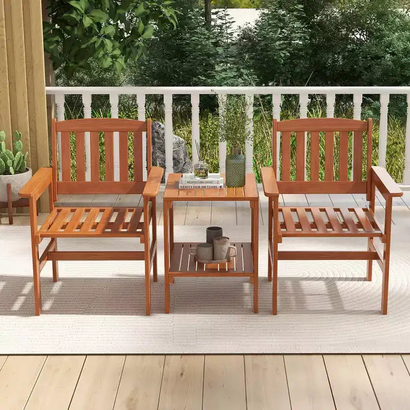 Costway 3 PCS Patio Bistro Table and Chairs Set w/ Umbrella Hole for Garden Poolside