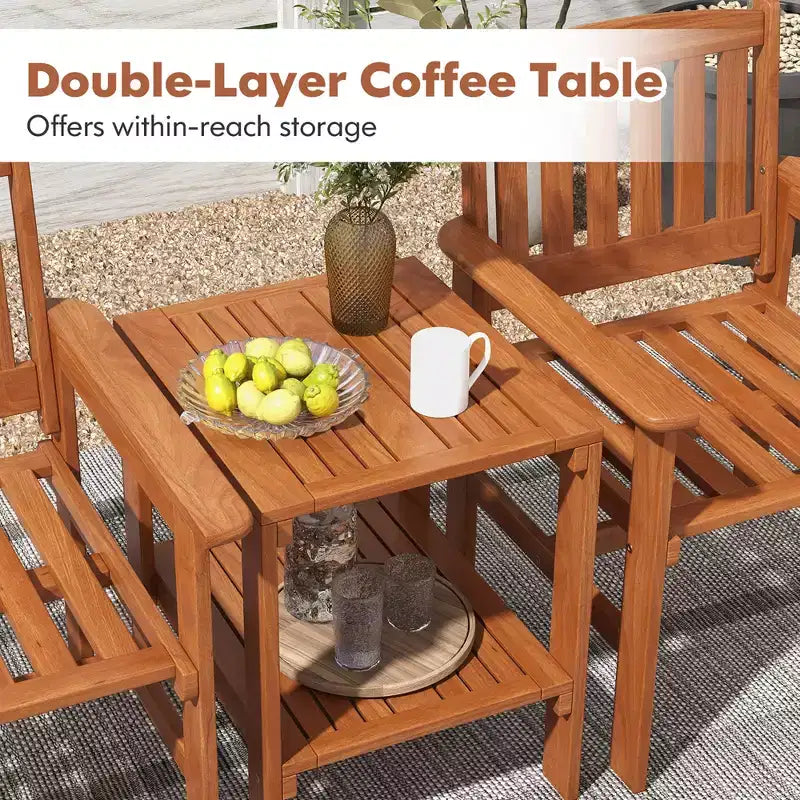 Costway 3 PCS Patio Bistro Table and Chairs Set w/ Umbrella Hole for Garden Poolside