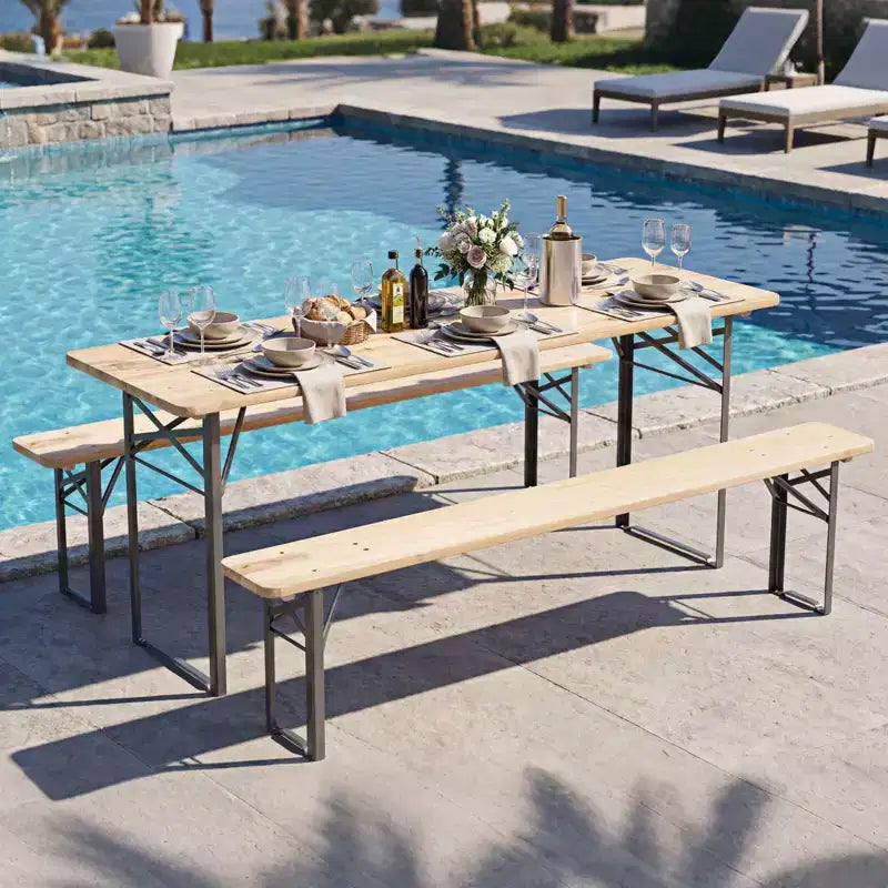 Costway 3-Piece Folding Picnic Table with Benches for 6,Fir Wood&Metal Frame for Patio
